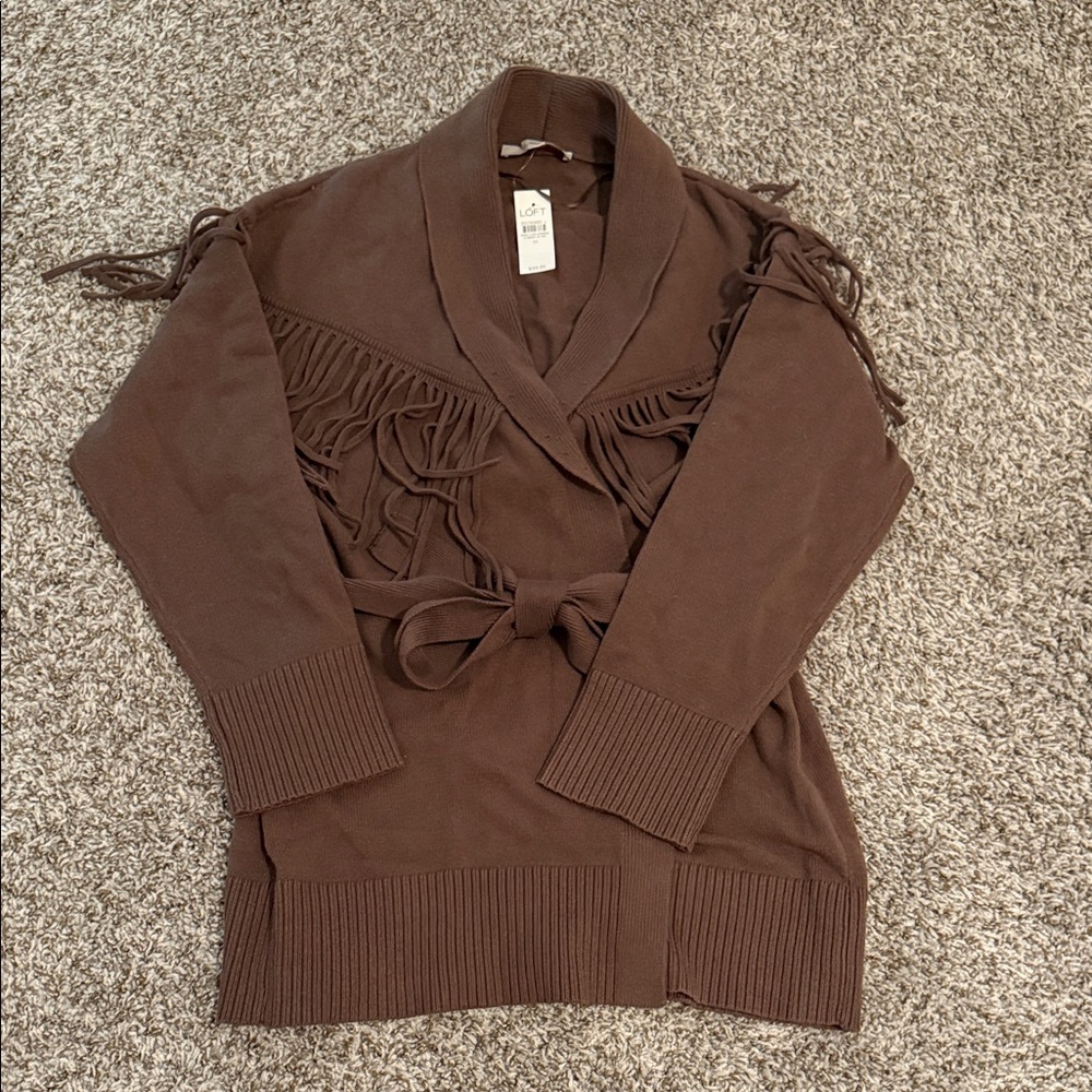 Loft Brown Fringe Cardigan Sweater
